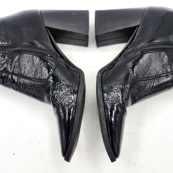 CARAVELA Strut Black Parent Leather Heel Zip Bootie Size 38 - Picture 8 of 15